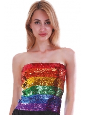 Rainbow Sequin Tube Top - Womens 70s Disco Costumes 